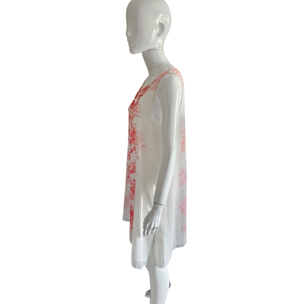 MAX STUDIO Mid Length Sheer Abstract Print White & Red Sleeveless Dress Size Med - Picture 3 of 10
